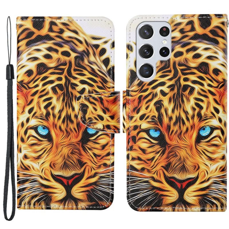 Kotelot Samsung Galaxy S22 Ultra 5G Tiger Kaulanauhalla