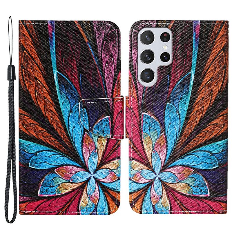Kotelot Samsung Galaxy S22 Ultra 5G Värilliset Lehdet Kaulanauhalla