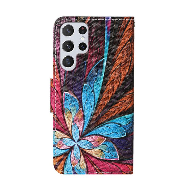 Kotelot Samsung Galaxy S22 Ultra 5G Värilliset Lehdet Kaulanauhalla
