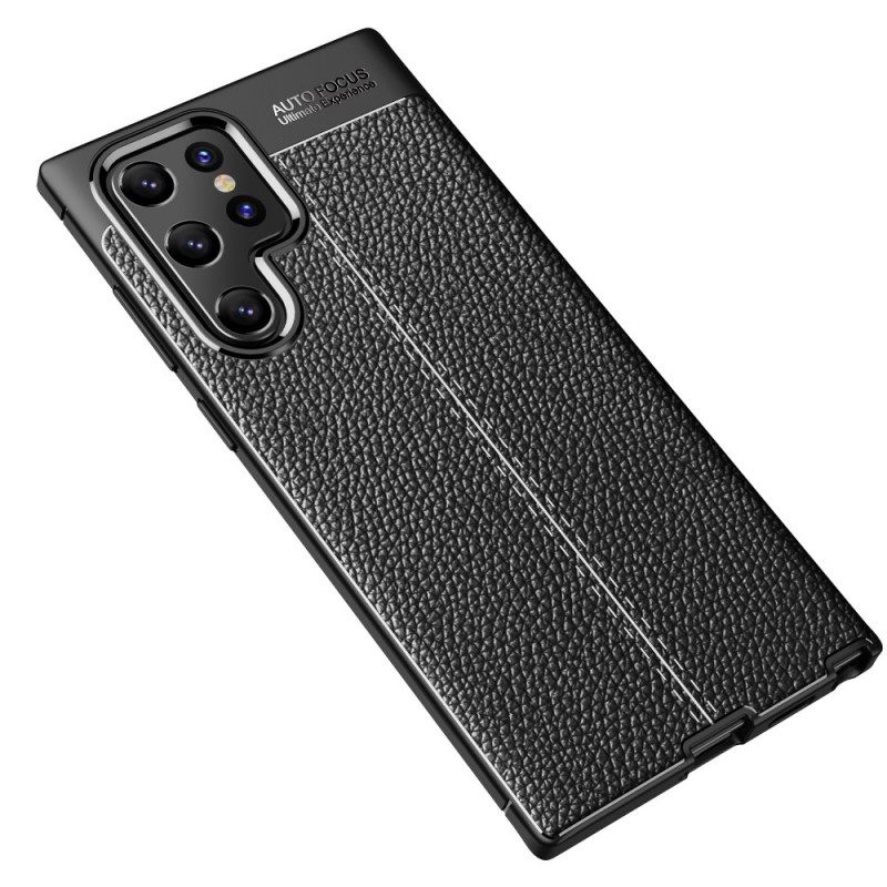 Kuori Samsung Galaxy S22 Ultra 5G Double Line Litchi Leather Effect