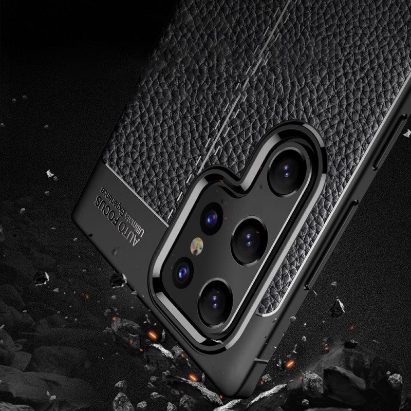 Kuori Samsung Galaxy S22 Ultra 5G Double Line Litchi Leather Effect