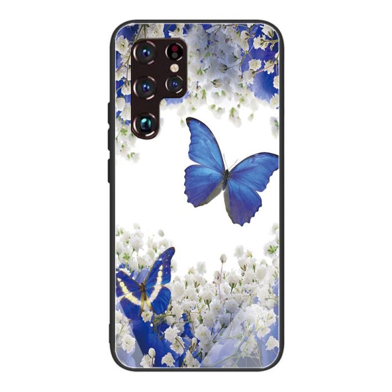 Kuori Samsung Galaxy S22 Ultra 5G Tempered Glass Butterflies Design