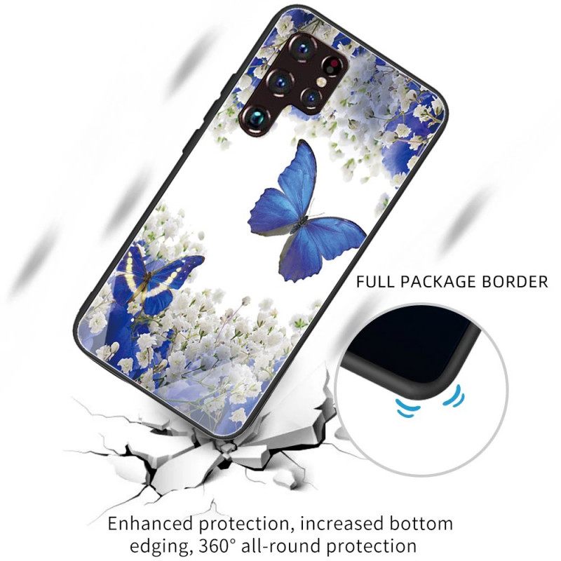 Kuori Samsung Galaxy S22 Ultra 5G Tempered Glass Butterflies Design
