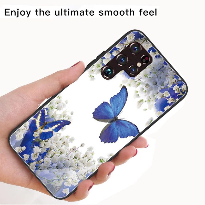 Kuori Samsung Galaxy S22 Ultra 5G Tempered Glass Butterflies Design
