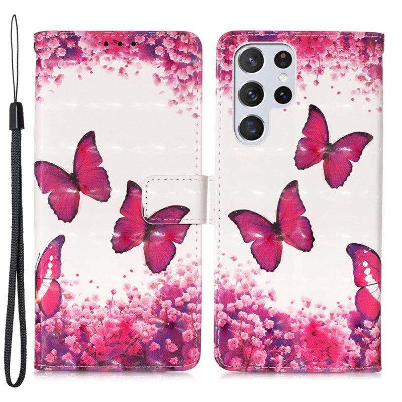 Nahkakotelo Samsung Galaxy S22 Ultra 5G Red Butterflies