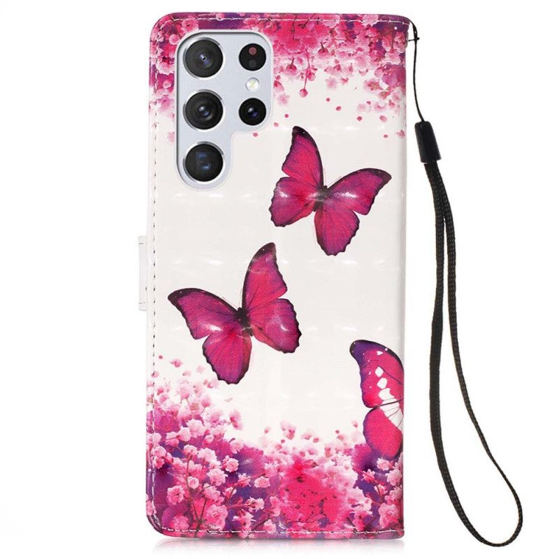 Nahkakotelo Samsung Galaxy S22 Ultra 5G Red Butterflies
