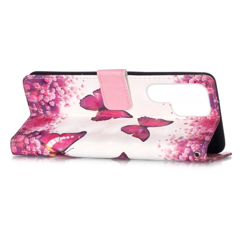 Nahkakotelo Samsung Galaxy S22 Ultra 5G Red Butterflies