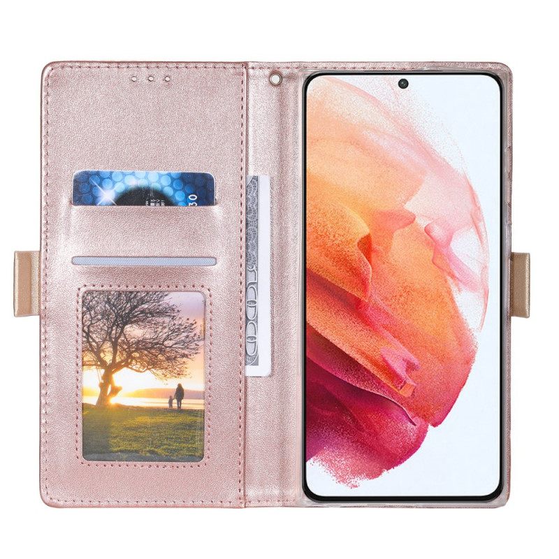 Nahkakotelo Samsung Galaxy S22 Ultra 5G Suojaketju Kuori Lace Strap Kolikkokukkaro