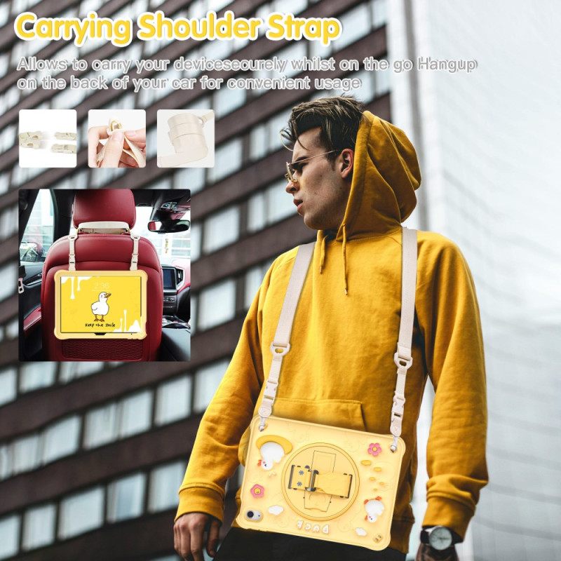 Kuori iPad (2025) Lasten Ankan Jalusta Ja Olkahihna Suojakuori