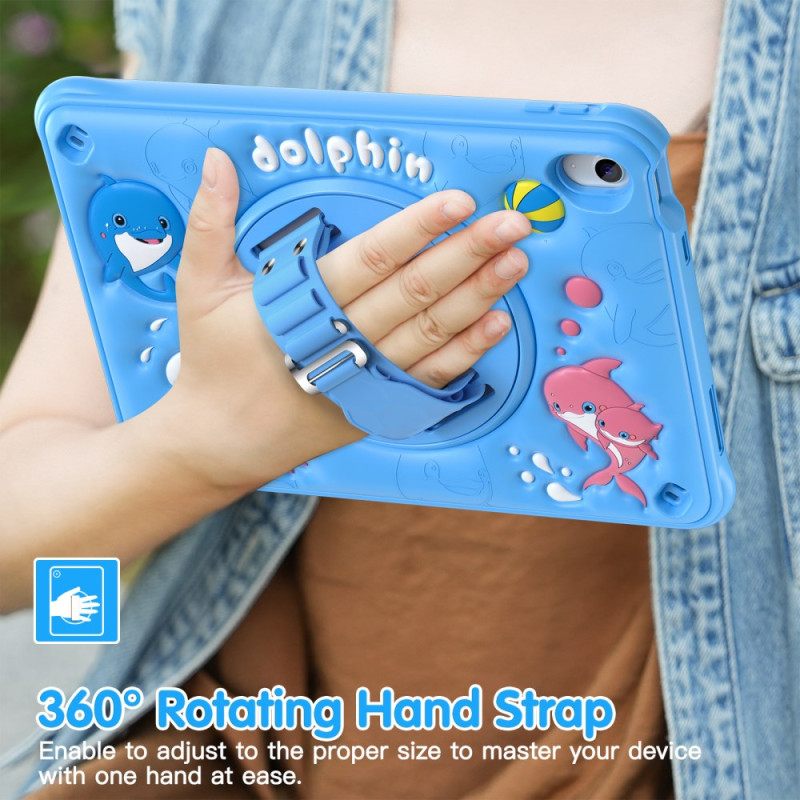 Kuori iPad (2025) Lasten Delfiinin Pyörivä Jalusta Ja Hihna