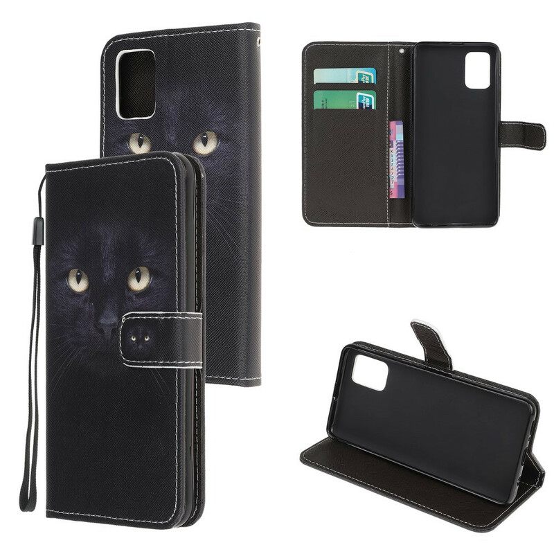Flip Case Samsung Galaxy A51 Suojaketju Kuori Black Cat Eyes Hihnalla