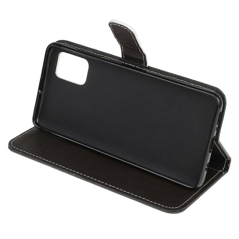 Flip Case Samsung Galaxy A51 Suojaketju Kuori Black Cat Eyes Hihnalla