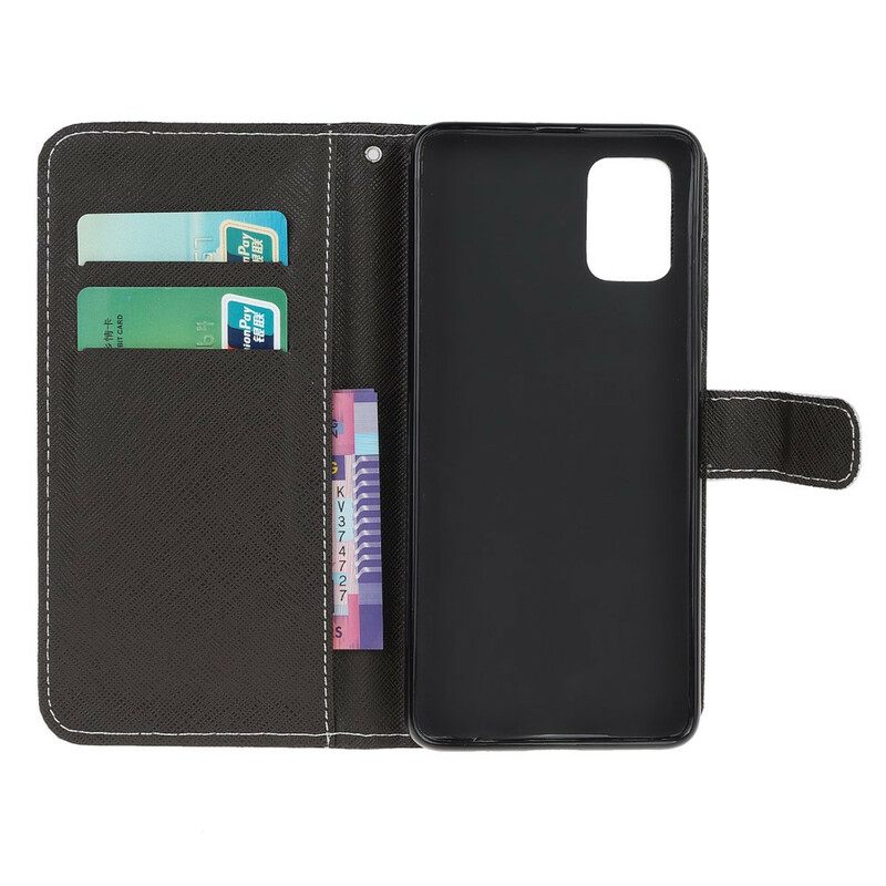 Flip Case Samsung Galaxy A51 Suojaketju Kuori Black Cat Eyes Hihnalla