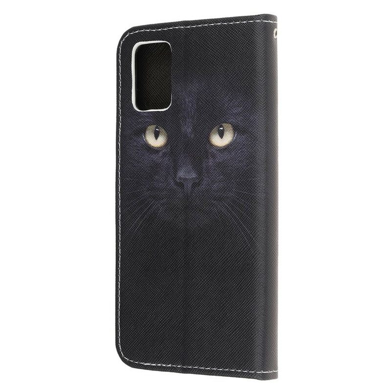 Flip Case Samsung Galaxy A51 Suojaketju Kuori Black Cat Eyes Hihnalla