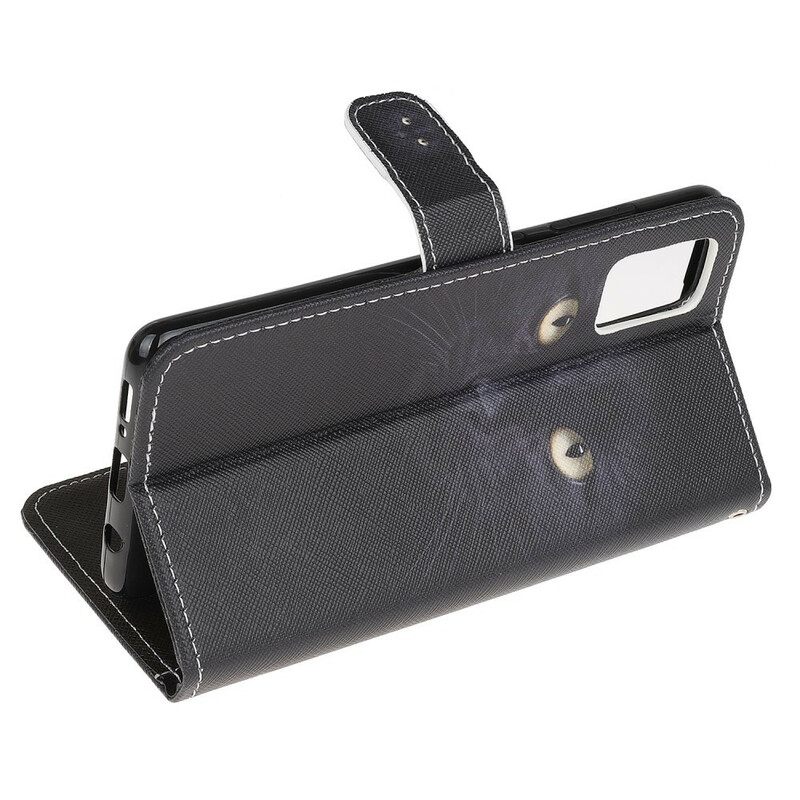 Flip Case Samsung Galaxy A51 Suojaketju Kuori Black Cat Eyes Hihnalla