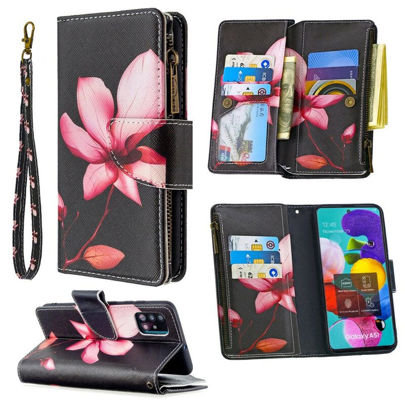 Kotelot Samsung Galaxy A51 Flower Vetoketjullinen Tasku
