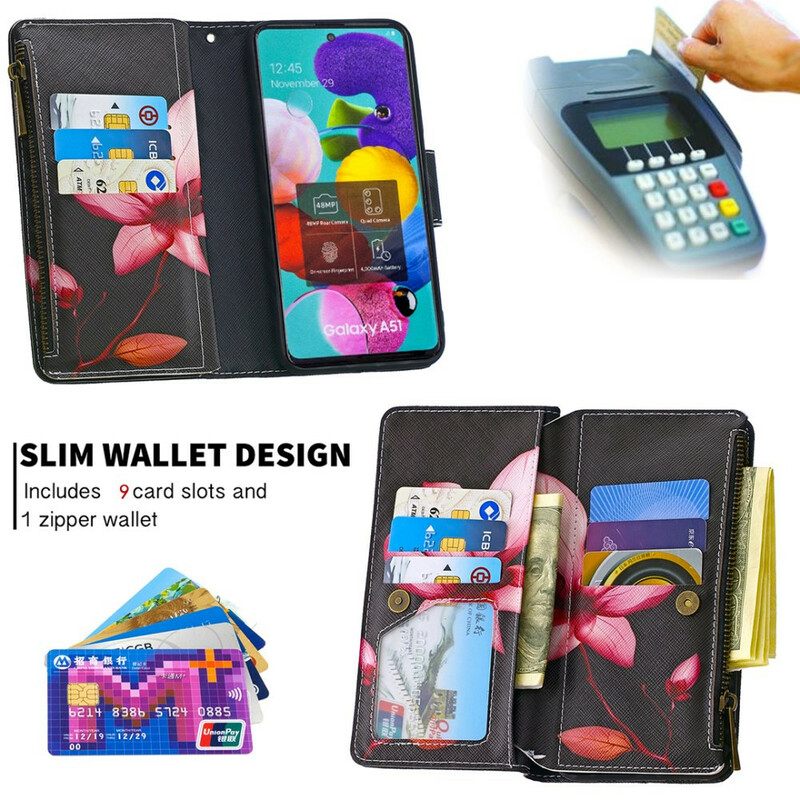 Kotelot Samsung Galaxy A51 Flower Vetoketjullinen Tasku