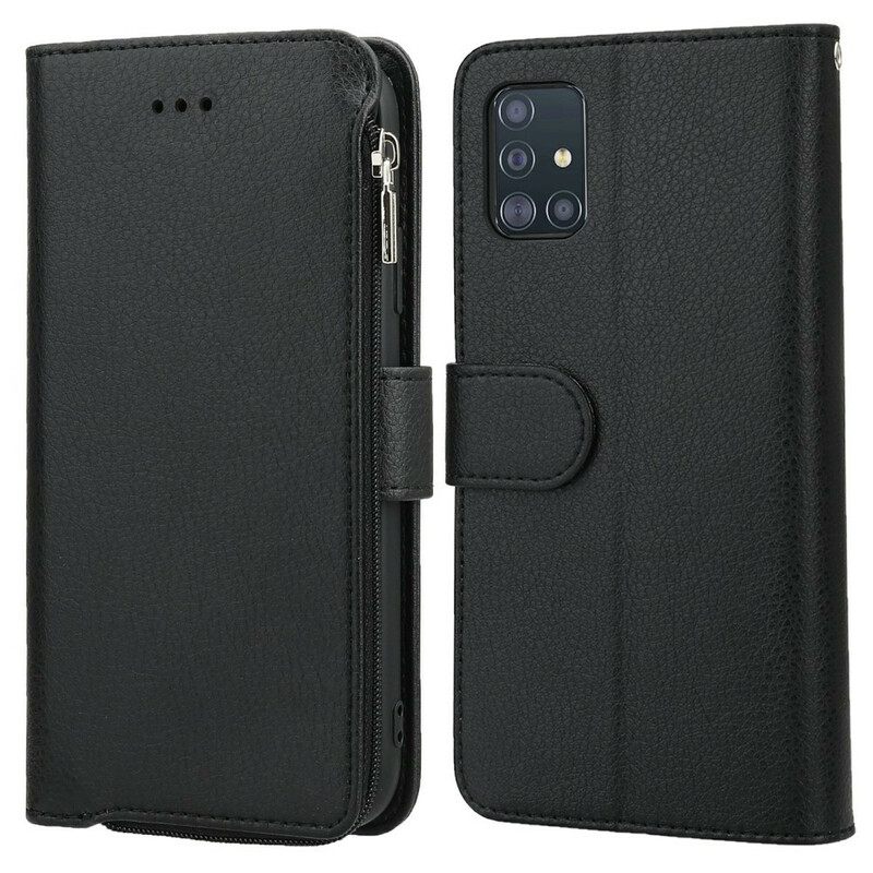 Kotelot Samsung Galaxy A51 Microfiber Leather Tyylinen Vetoketjullinen Tasku