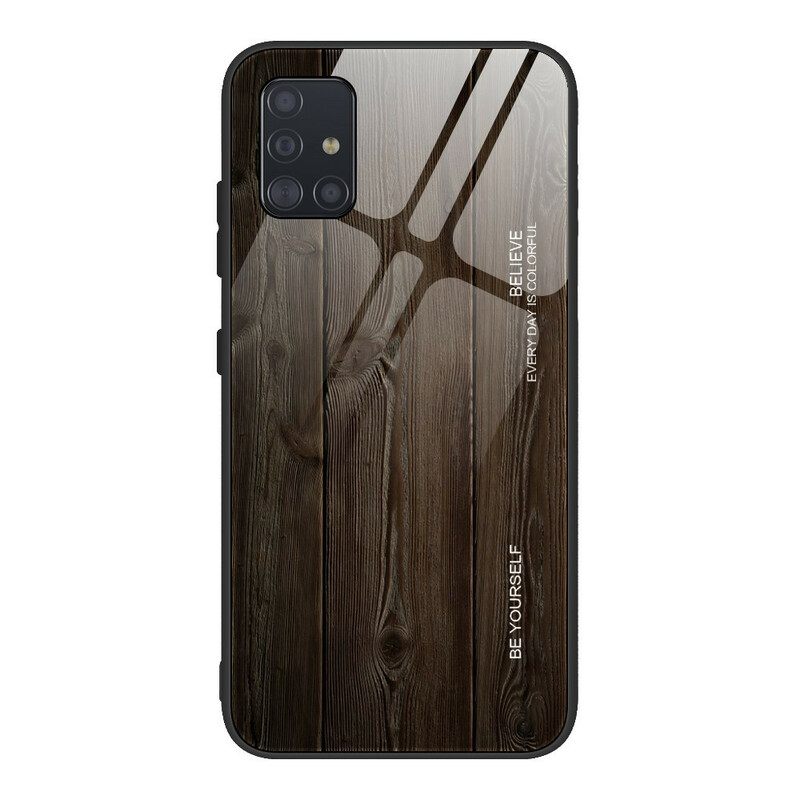 Kuori Samsung Galaxy A51 Tempered Glass Wood Design
