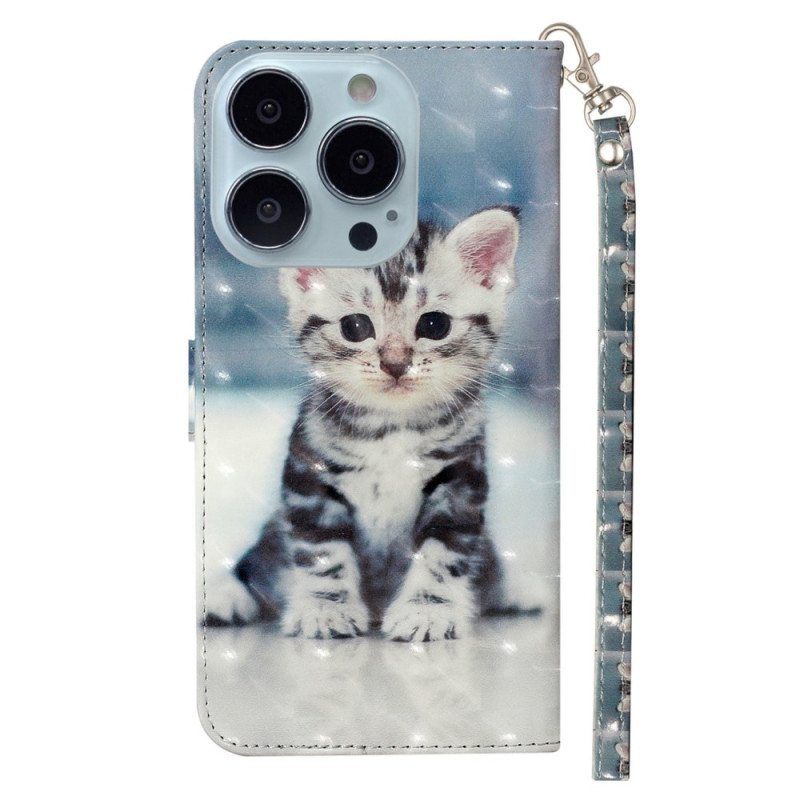 Nahkakotelo iPhone 15 Pro Suojaketju Kuori 3d-pentu Hihnalla