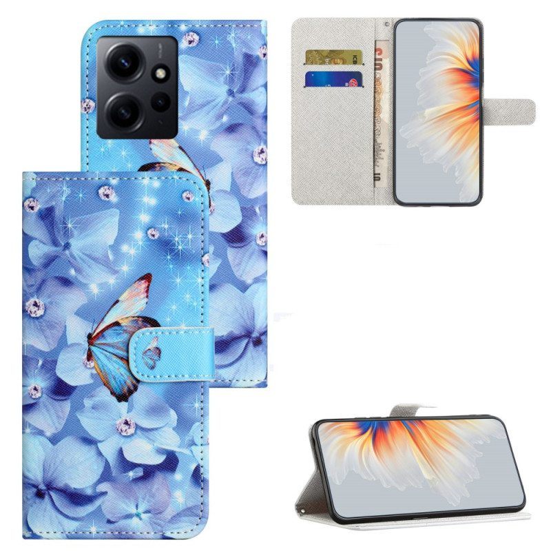 Nahkakotelo Xiaomi Redmi Note 12 4G Suojaketju Kuori Sininen Hihna